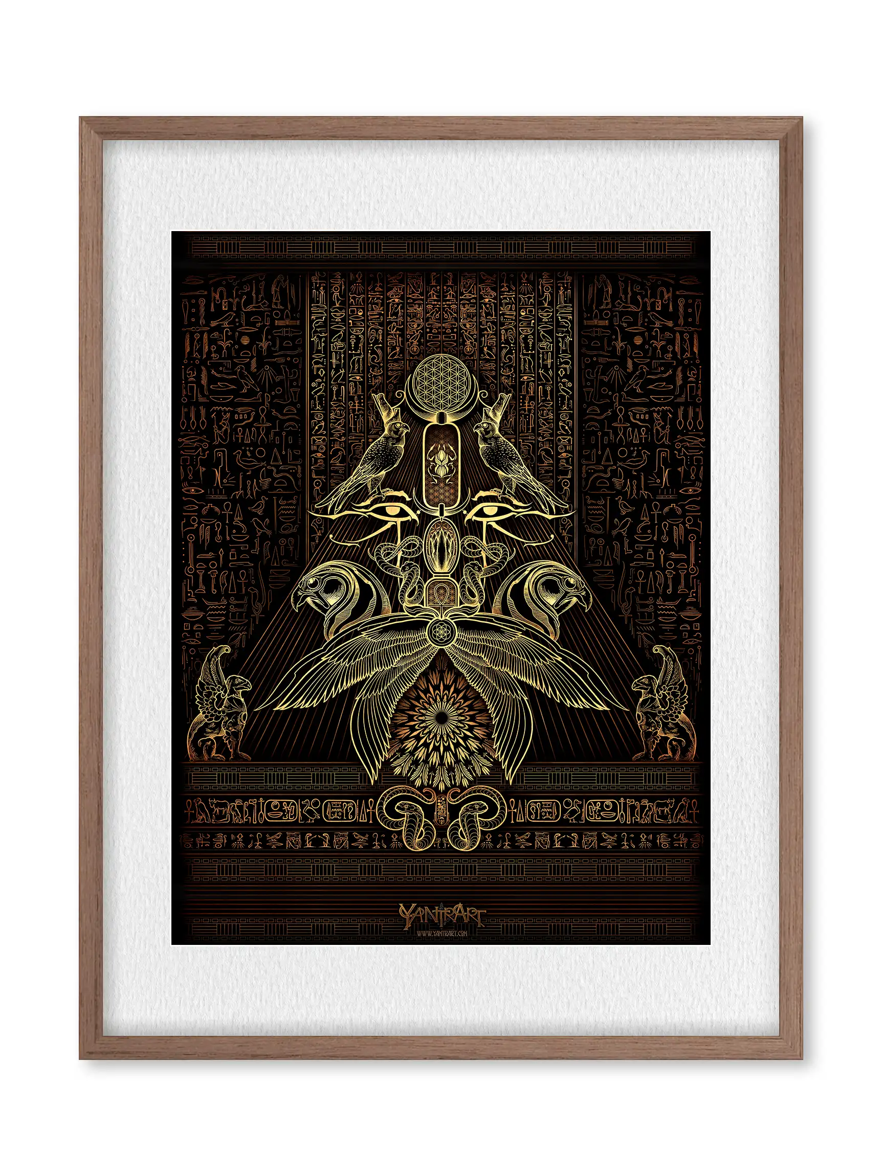 Yantrart Design The Auspices of Horus art print featuring Egyptian symbolism, sacred geometry, and golden ritual symmetry