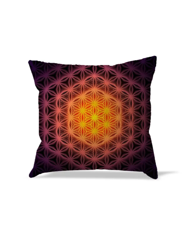 High-definition sublimation pillow cover with intricate geometric design.