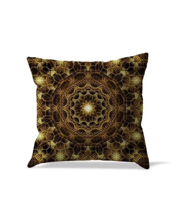 Decorative pillow cover with detailed Sri Yantra sacred geometry artwork.