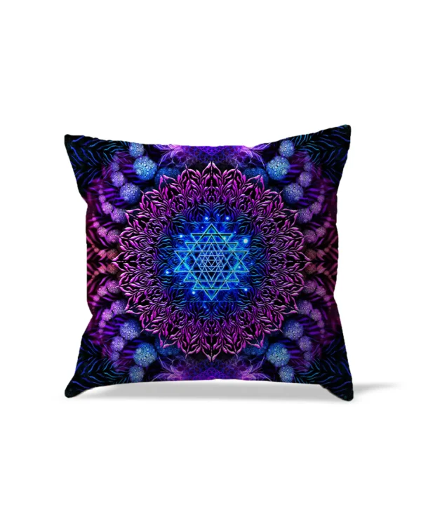 Limited edition pillow cover featuring sacred geometry Sri Yantra design.