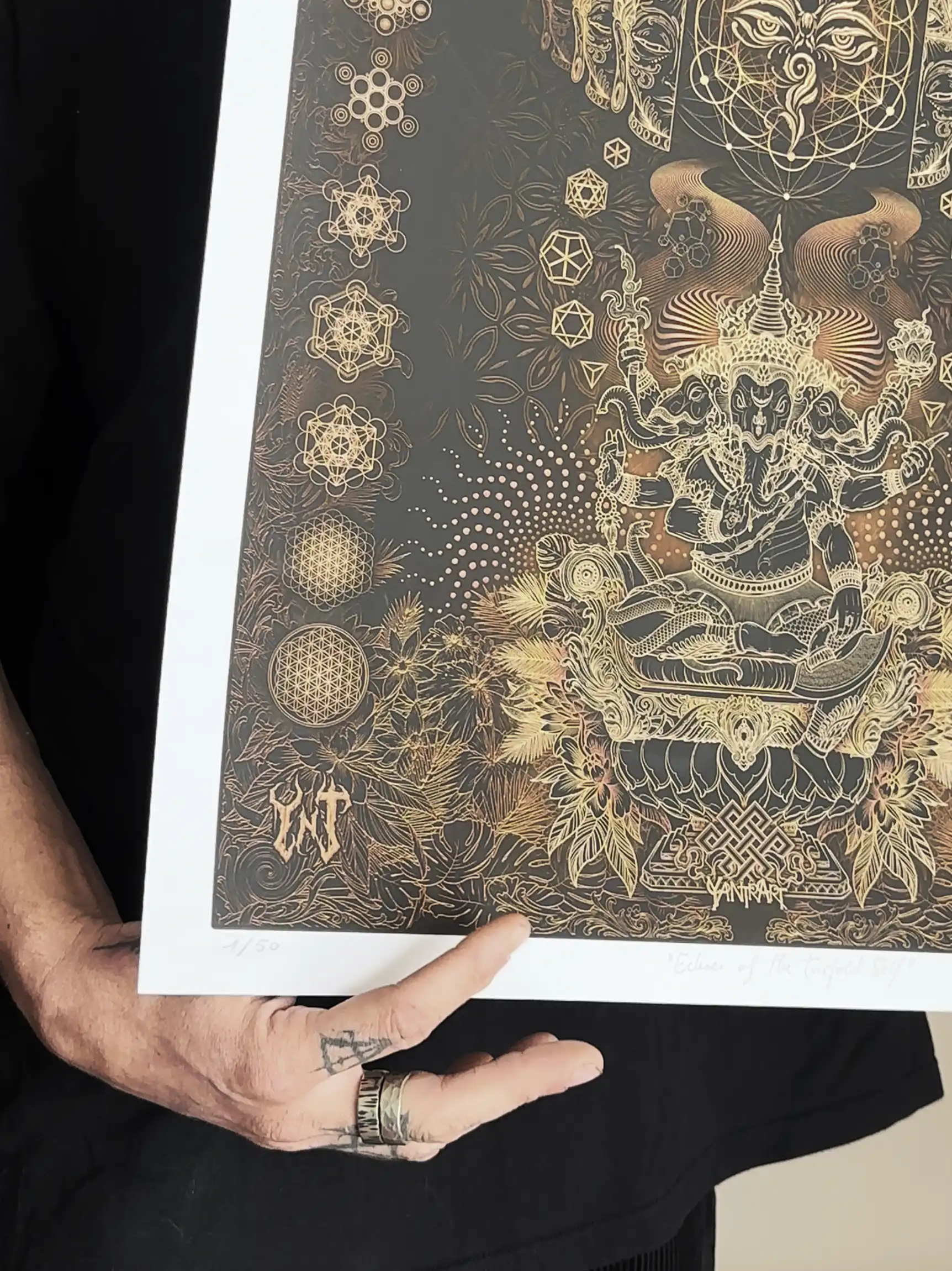 Echoes of the Threefold Self sacred geometry art print by Yantrart Design – limited edition fine art giclée