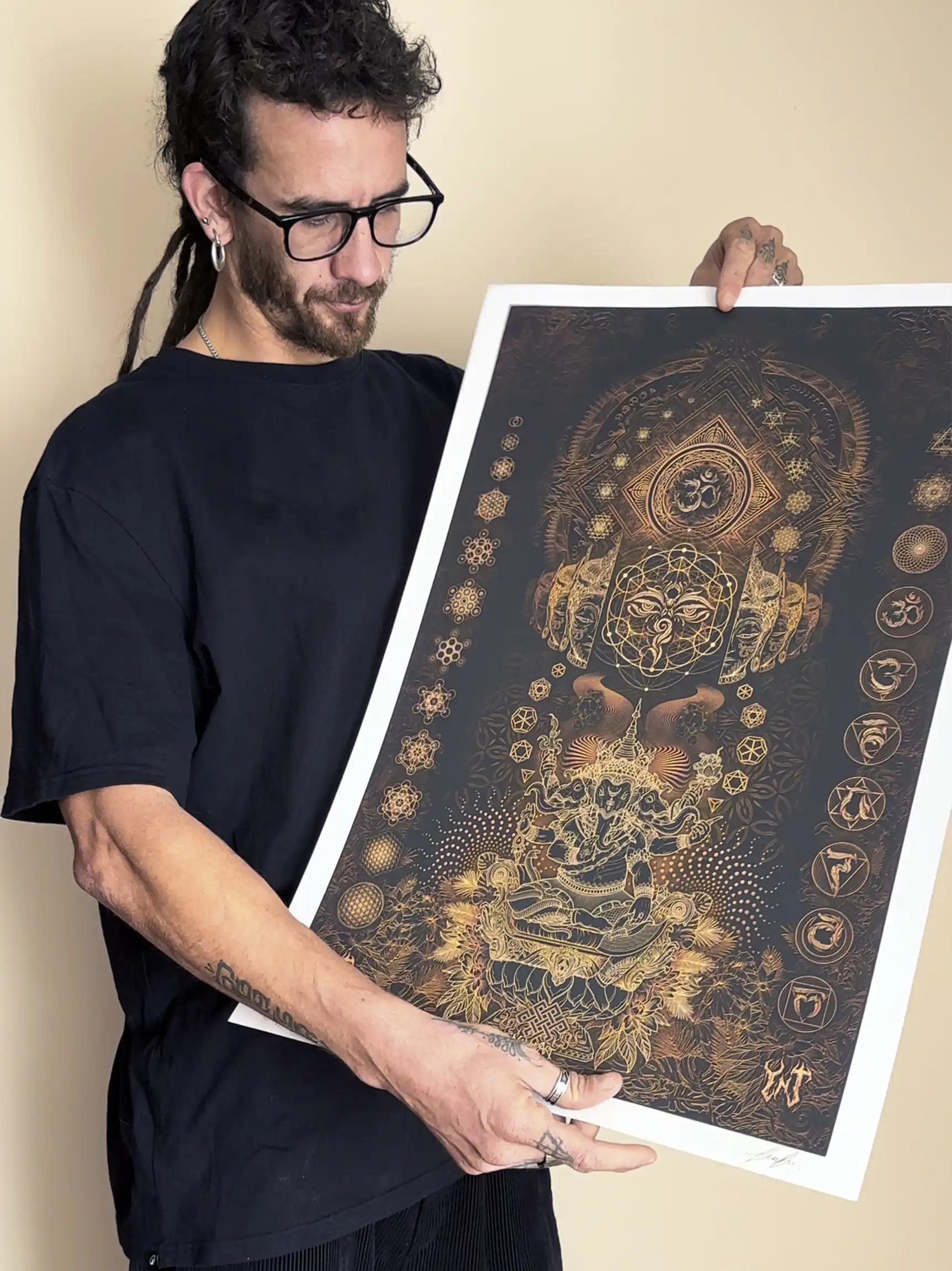 Echoes of the Threefold Self sacred geometry art print by Yantrart Design – limited edition fine art giclée