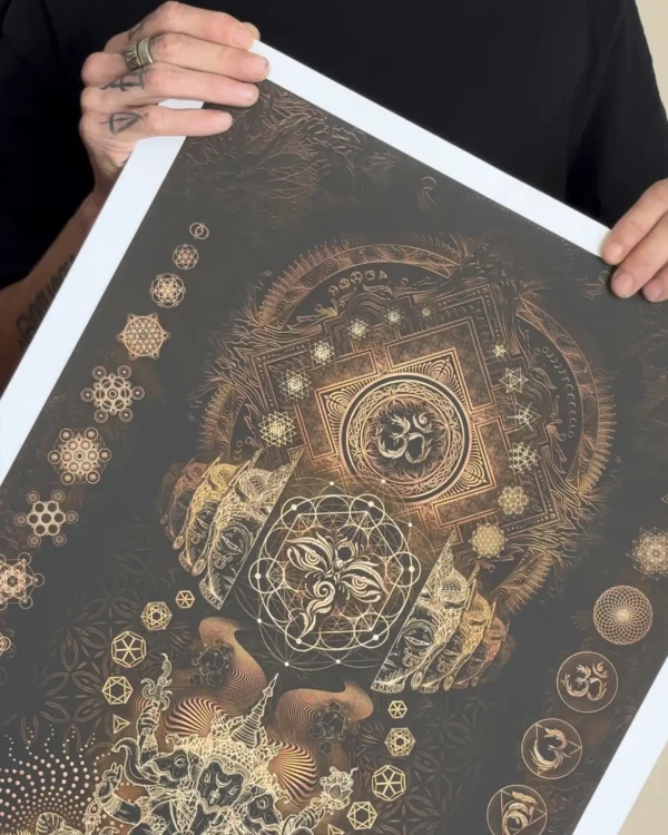 Echoes of the Threefold Self sacred geometry art print by Yantrart Design – limited edition fine art giclée