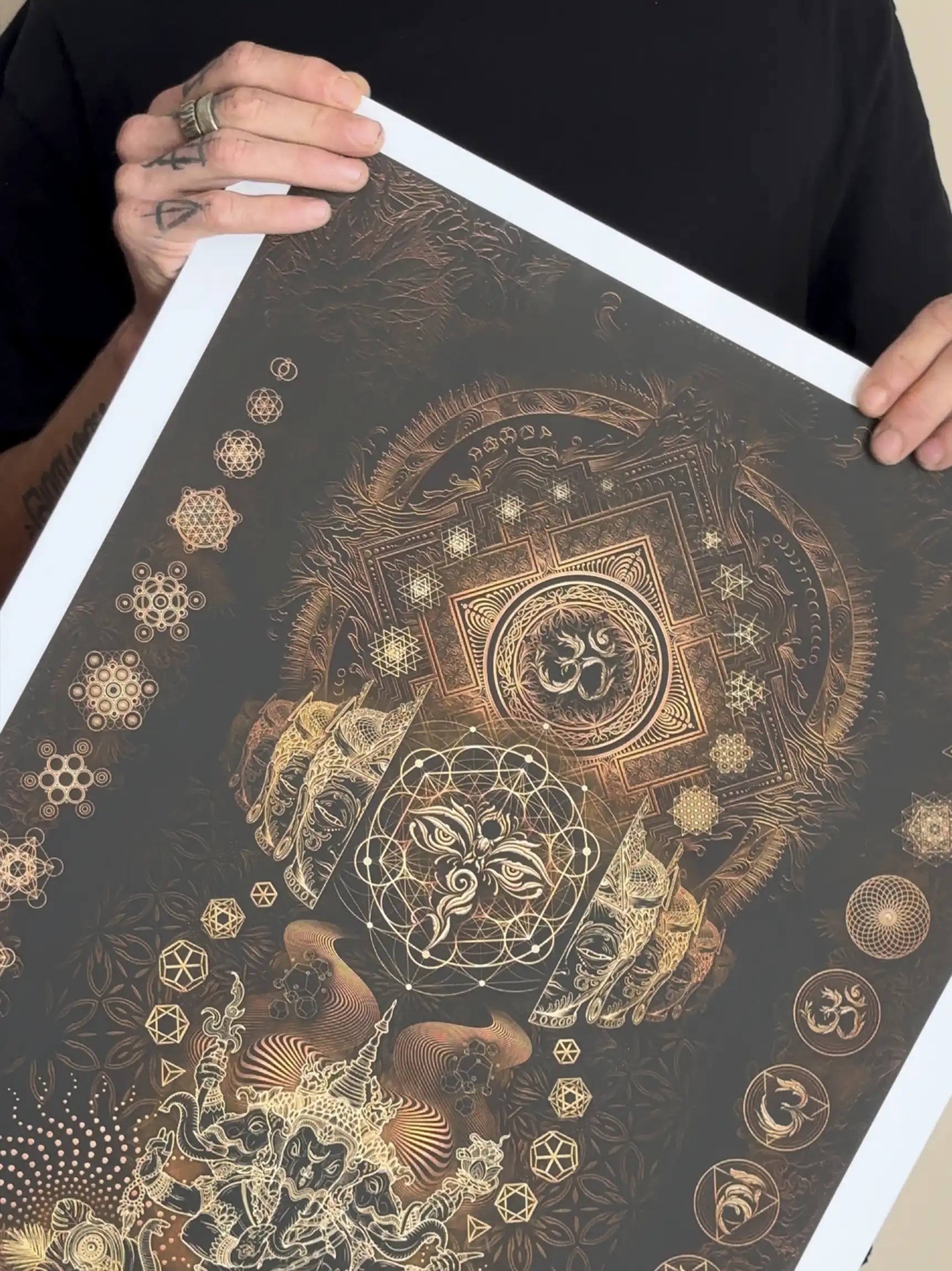 Echoes of the Threefold Self sacred geometry art print by Yantrart Design – limited edition fine art giclée